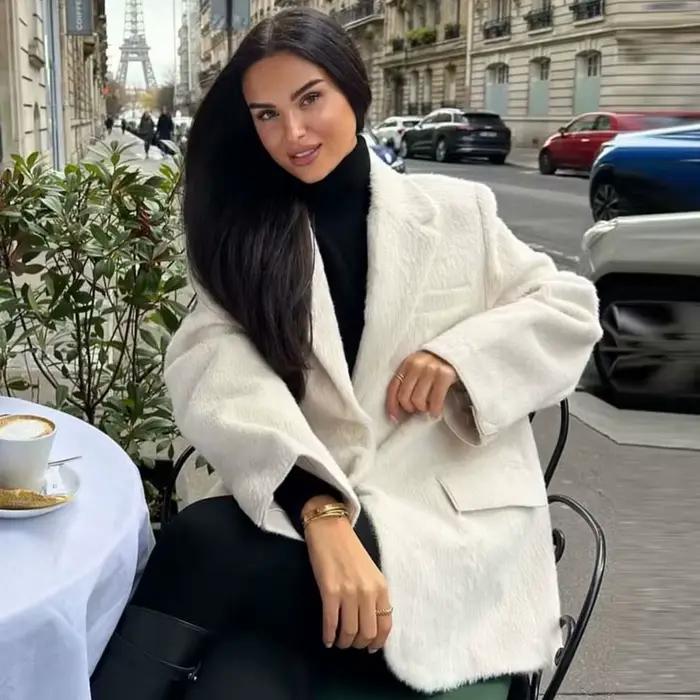 HXAO 2025 femmes Blazer fausse fourrure manteaux vêtements d'extérieur femme printemps vestes blanc