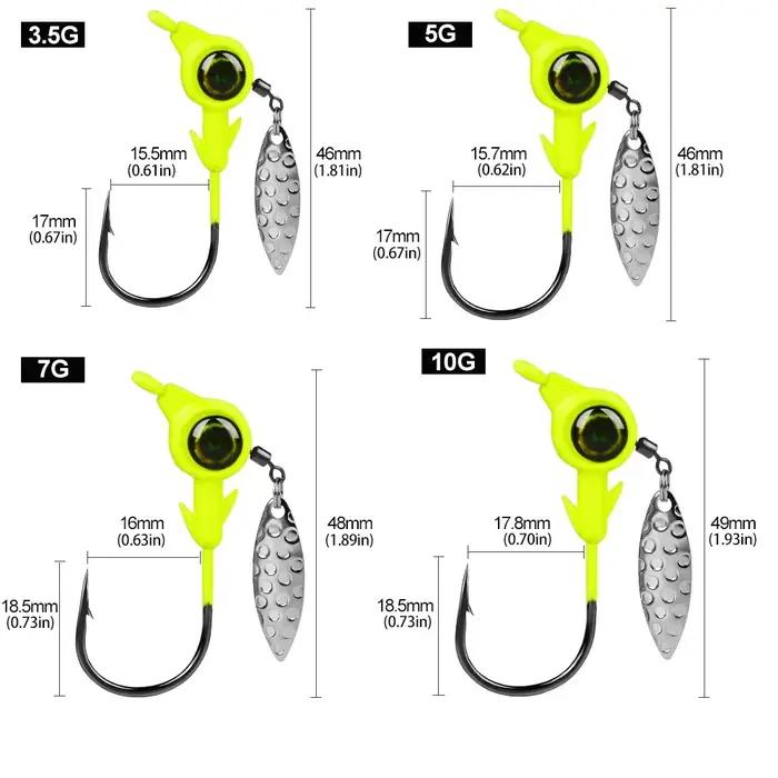 3 pièces tête de gabarit crochet 3.5g 5g 7g 10g crochet de pêche rotatif paillettes gabarit leurre c
