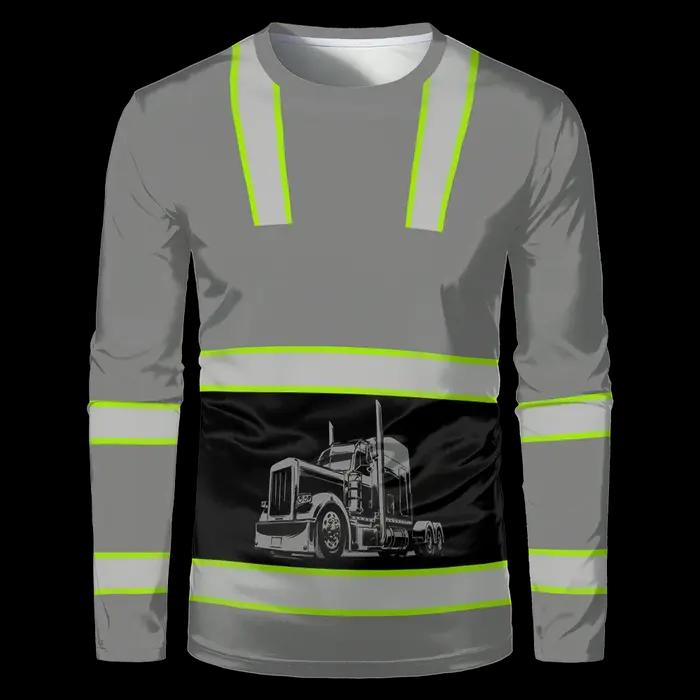 T-shirt de construction pour hommes ample décontracté col rond manches longues vêtement de travail confortable et respirant occasions professionnelles
