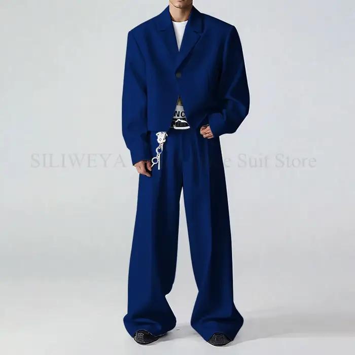 Costumes pour hommes 2 pièces veste pantalon noir simple boutonnage un bouton décontracté affaires S