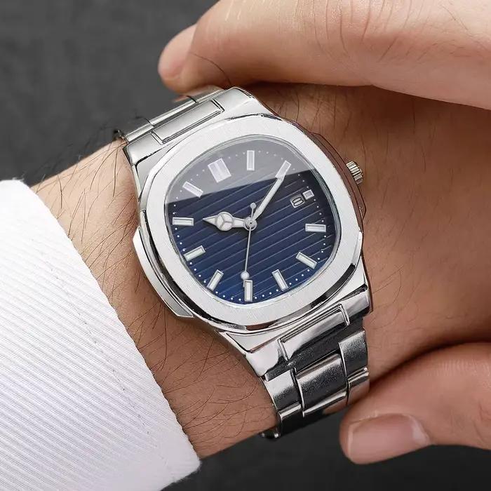 Montres d'affaires de luxe pour hommes, cadran carré, bracelet en acier inoxydable, montre à Quartz avec calendrier pour horloge pour hommes (sans boîte)