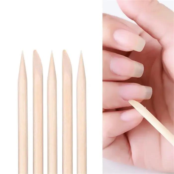 100 pièces bâtons en bois Orange pour ongles Double face poussoir à cuticules dissolvant Nail Art ma