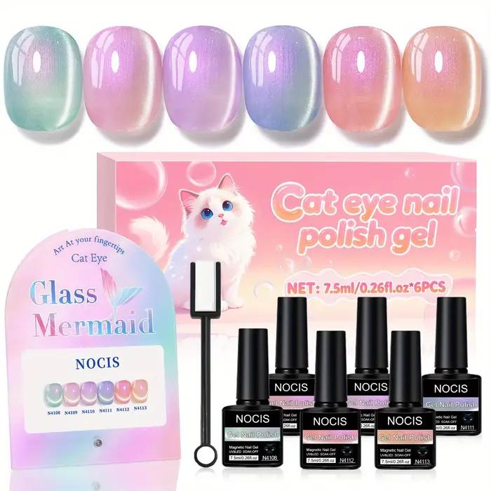 Kit de vernis à ongles gel effet œil de chat - 6 couleurs 0,26 oz, gel caméléon vert et violet sirèn
