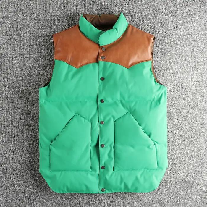 Gilet sans manches en laine de soie pour hommes, gilet épissé en PU, haut léger et chaud, tendance r