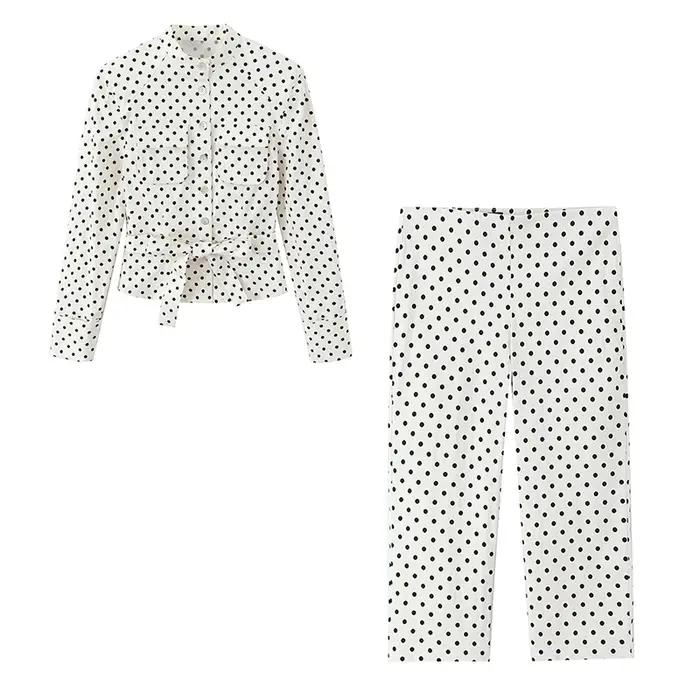 YENKYE Printemps 2026 – Veste chemise ajustée à pois pour femme, manches longues avec ceinture et po