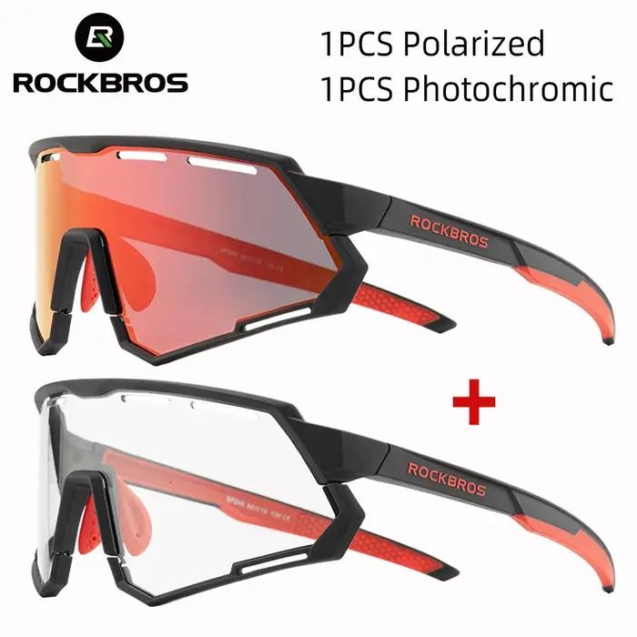 ROCKBROS-Lunettes de soleil polarisées photochromiques UV400, 2 lentilles, cyclisme, sport, VTT, rou