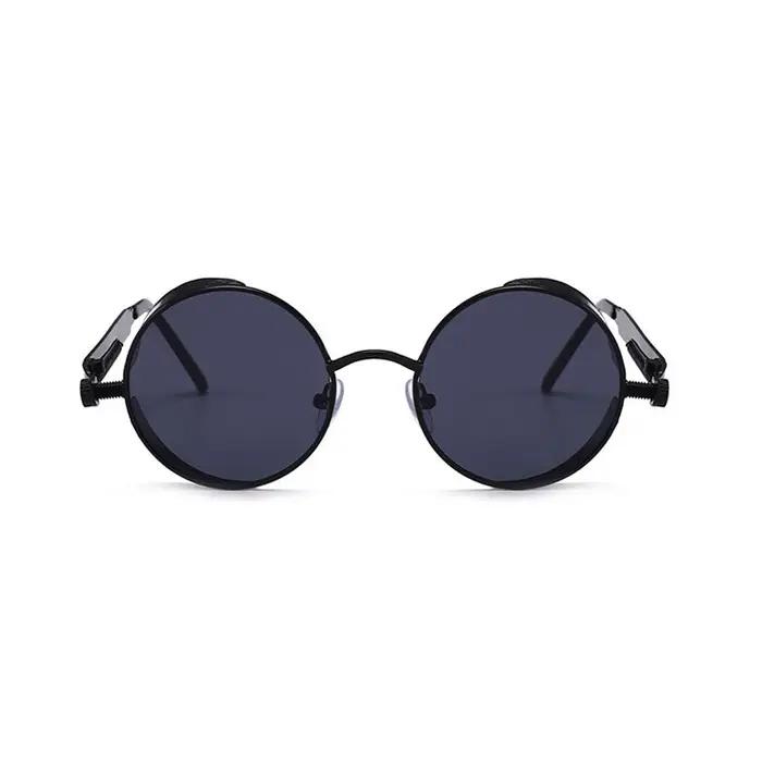 VIVIBEE Lunettes de soleil vintage steampunk rouges pour hommes, lunettes rondes punk en alliage mét