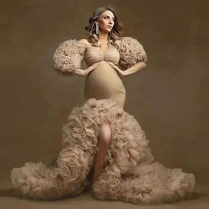 Robe longue en tulle pour femme enceinte, robes de photographie, vêtements de douche de bébé, vêteme