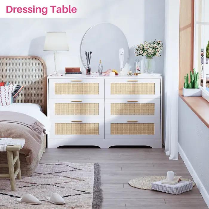 REDLIFE-Commode en rotin 47.24 "avec 6 portes, commode moderne, rangement en bois avec Golden Foy po