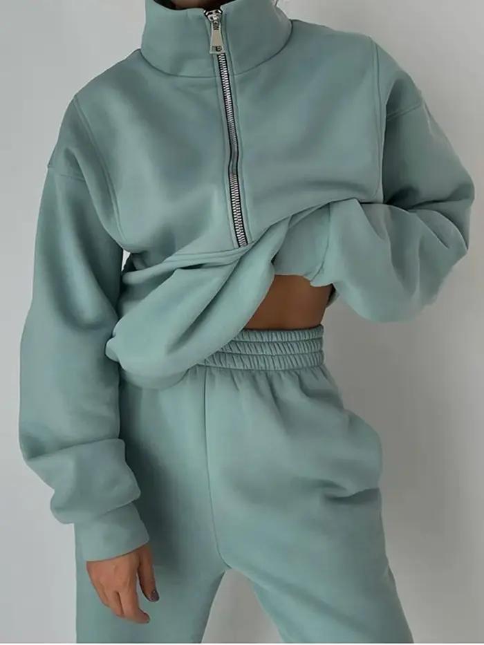 Survêtement 2 pièces pour femmes élégant mode automne hiver confortable chaud fermeture éclair vêtements de sport décontractés occasions spéciales activité sportive journée de repos voyage chez soi
