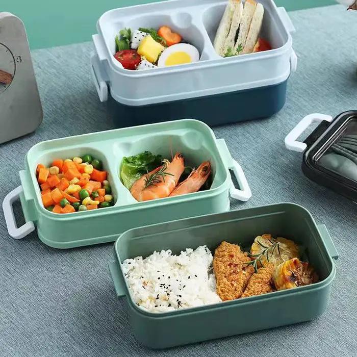 Boîte à déjeuner Double couche de 1400ml, compartiment Portable, boîte à nourriture, micro-ondes, av