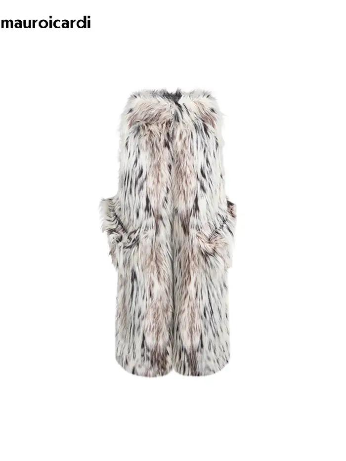 Mauroicardi automne hiver longue coloré épais chaud poilu moelleux fausse fourrure pantalon à jambes