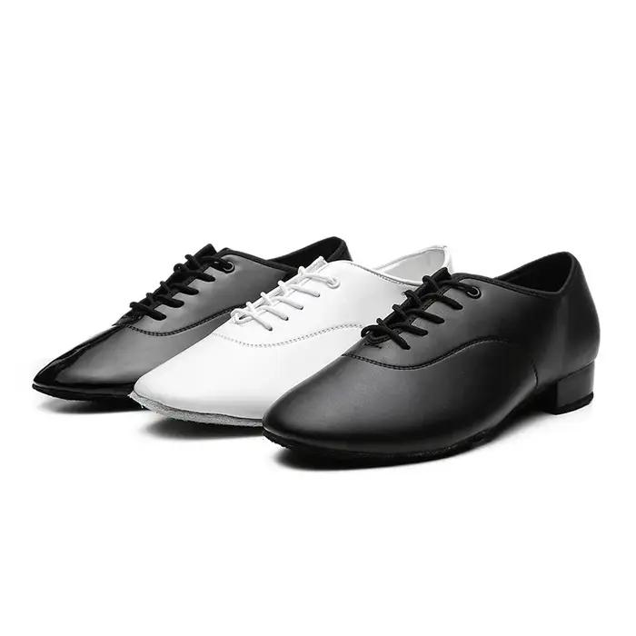 Chaussures de danse latine professionnelles hommes noir blanc talon bas hauteur 2.5 cm chaussures St