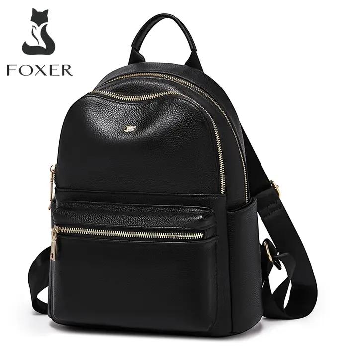 Sac à dos en cuir véritable pour femmes de la marque FOXER, sac à bandoulière de voyage tendance 202