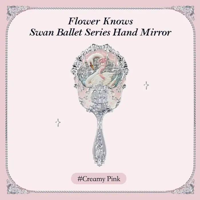 Miroir à main Flower Knows Swan Ballet Series, 3 types, outils de maquillage à relief exquis, blanc,