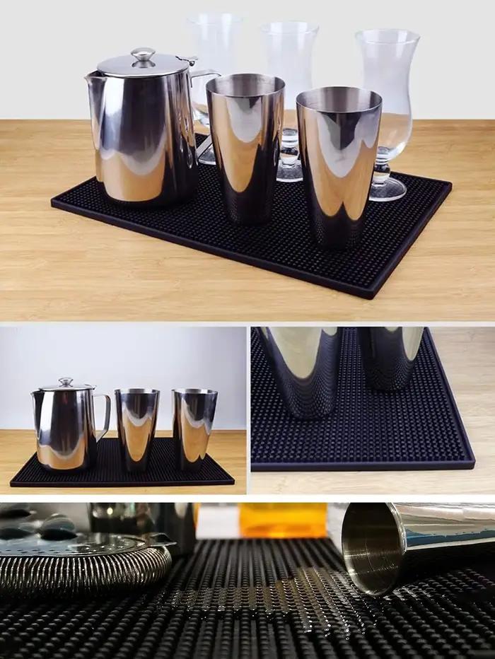 Leeseph Tapis de bar 17,7 x 11,8 pouces d'épaisseur Tapis de déversement de barre noir durable et él