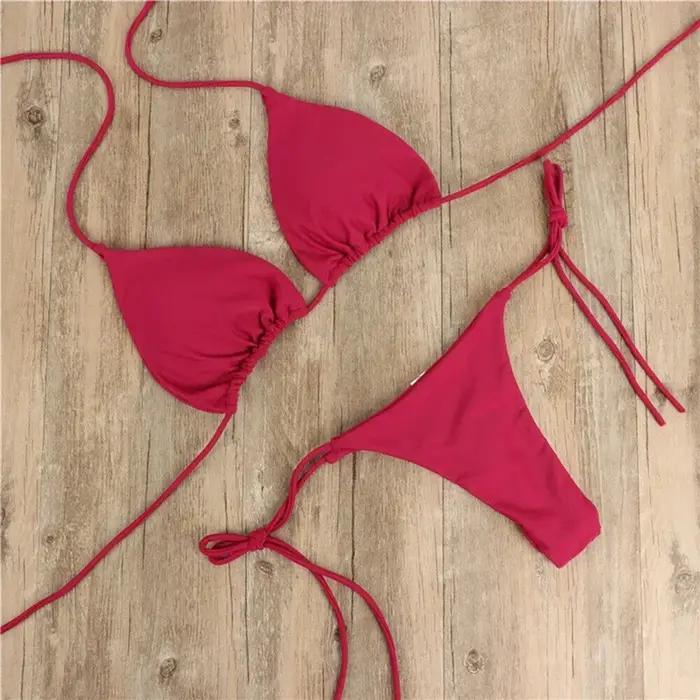 Maillot de bain femme sexy à lacets triangle réglable pour plage et bain sans armatures