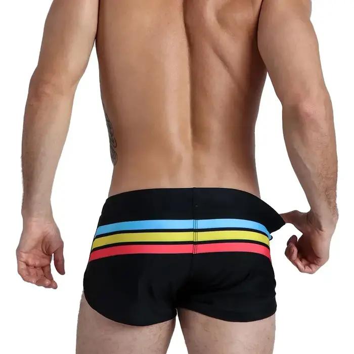 Maillot de bain à rayures pour hommes, shorts de surf et de plage, séchage rapide, boxer court, sous