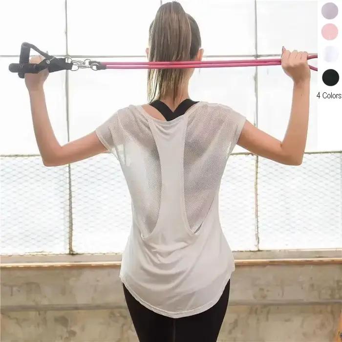 Tshirt sportif pour femme fitness manches courtes yoga musculation gym course pied activité physique entretien confort maximal