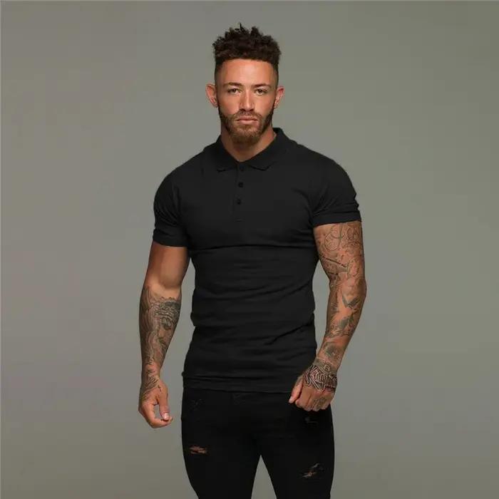 Polo homme manches courtes coton respirant fitness - T-shirt sport musculation course solide