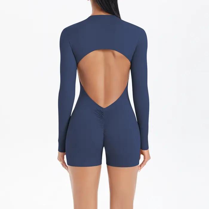 Combinaison de sport une pièce, Fitness, Yoga, short, sans couture, levage des fesses, dos nu, ensem