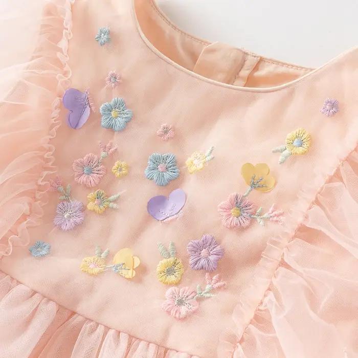 Dave Bella filles bébé robe de princesse été doux mignon broderie enfants maille robe élégante fête