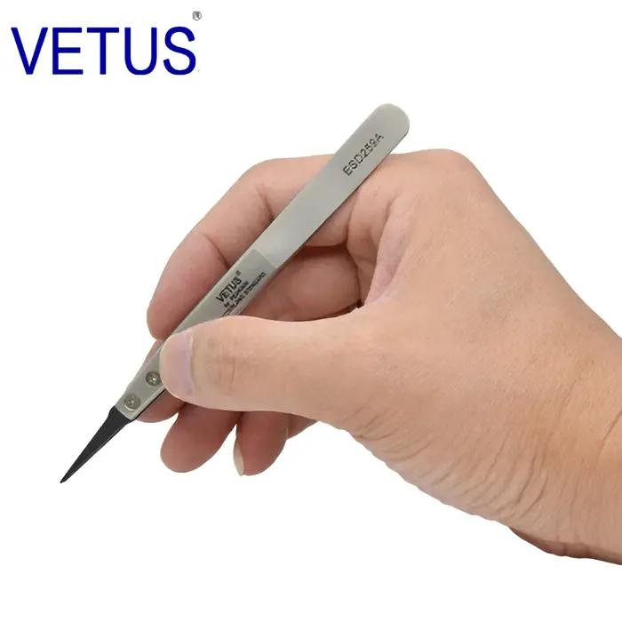 VETUS ESD-259A pince à épiler antistatique à tête Interchangeable corps en acier inoxydable tête en