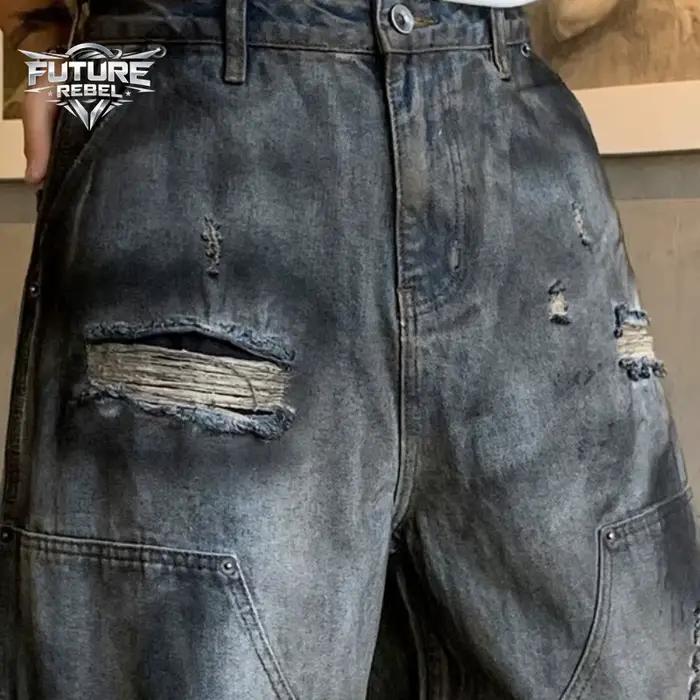 Jeans streetwear vintage américains, amples, style hip-hop, délavés, déchirés, tendance gothique Y2K