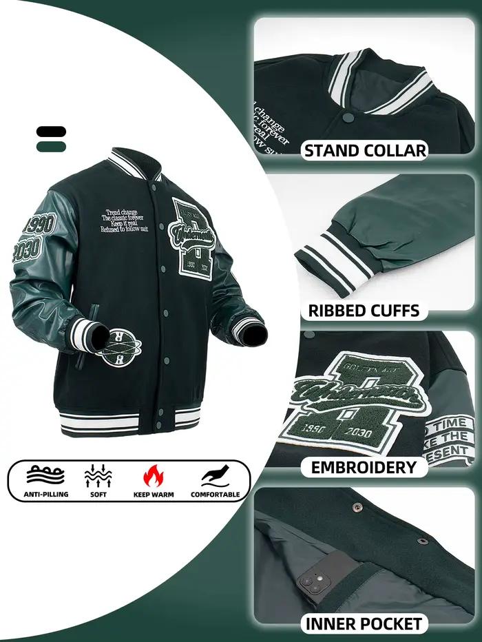 Veste de baseball pour homme, taille plus, veste bomber, manches en simili cuir, printemps/automne,