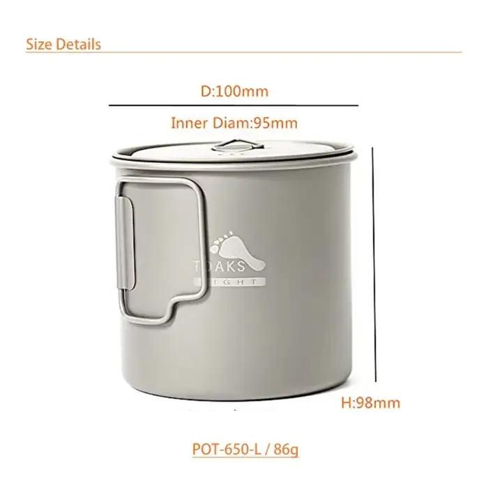Tasse TOAKS 650ml titane ultraléger pour camping - vaisselle extérieure légère équipement randonnée