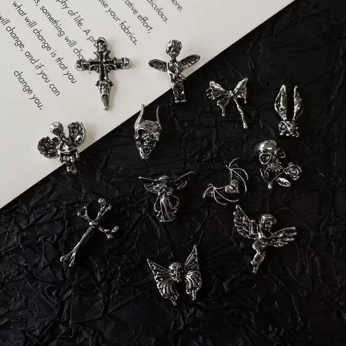 Breloques gothiques pour Nail Art, Style Punk, alliage d'argent Antique, accessoires de croix cathol