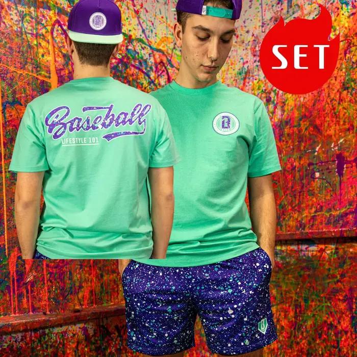Nouveau style de baseball d'été # 101 # Ensemble T-shirt et short Lifestyle, imprimé color-block e