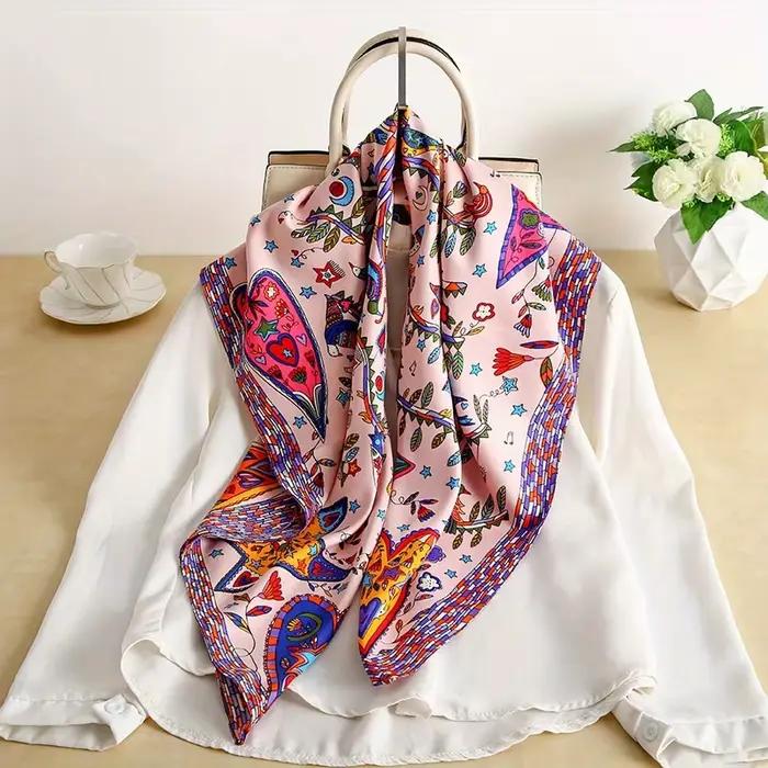 Foulard carré en sergé de soie pour femmes, châles et enveloppes de tête de luxe, imprimé arbre à ch