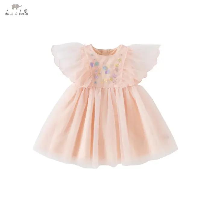 Dave Bella filles bébé robe de princesse été doux mignon broderie enfants maille robe élégante fête