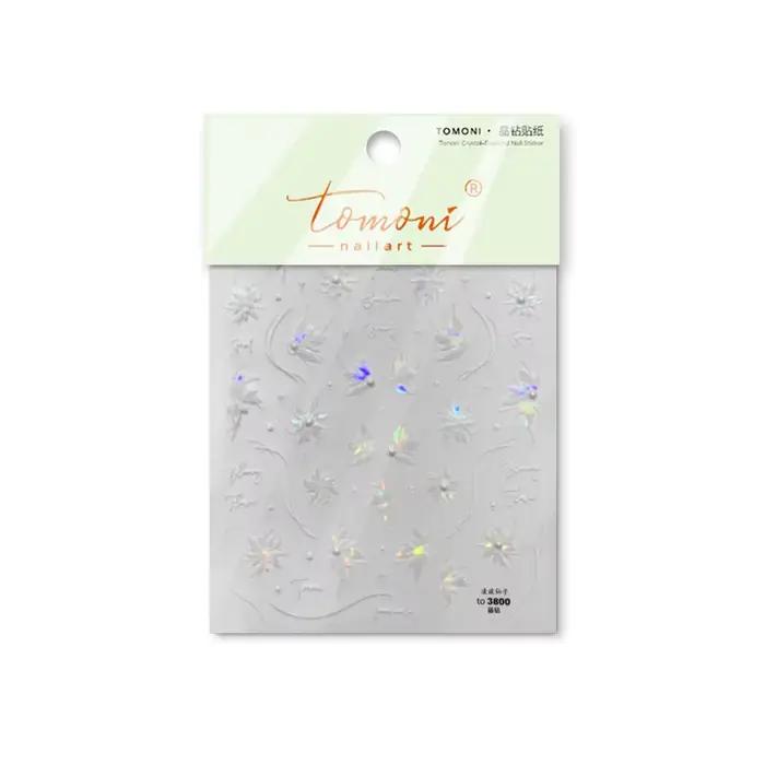 Autocollants pour ongles translucides 5D, haute qualité, en relief, blanc pur, perle dahlia, strass