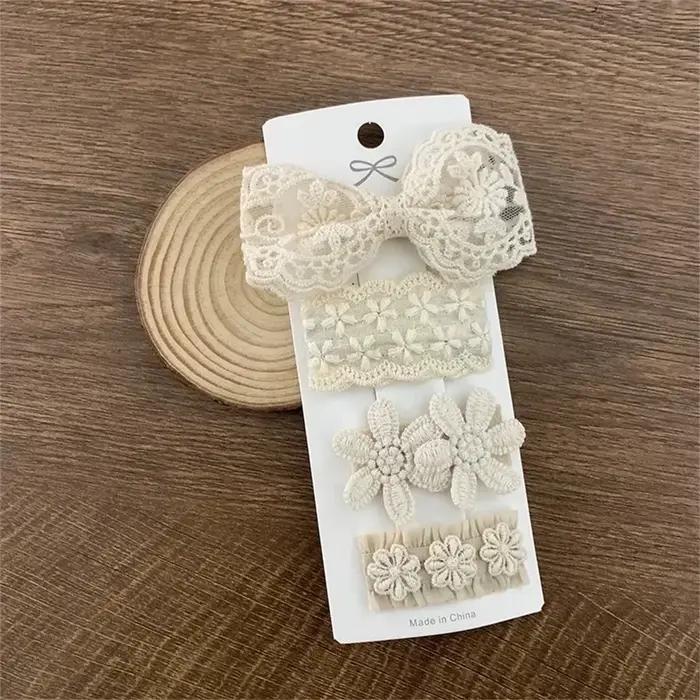 Épingle à cheveux brodée de fleurs pour bébé fille, 4 pièces/ensemble, pinces à cheveux BB douces, B