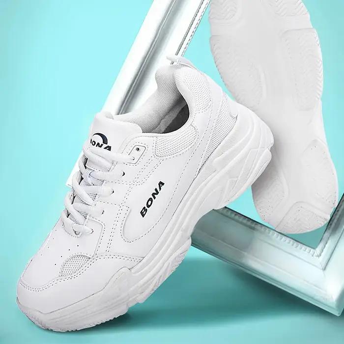 BONA nouveaux créateurs baskets blanches femmes chaussures plates vulcaniser chaussures femme décont