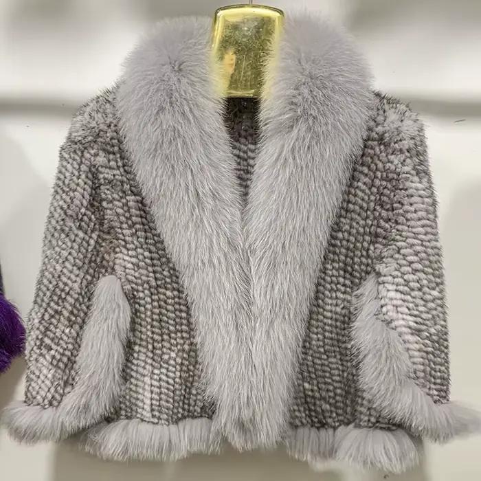 Nouveau Poncho en vraie fourrure de vison tricoté 100% naturel véritable fourrure de vison châle nat