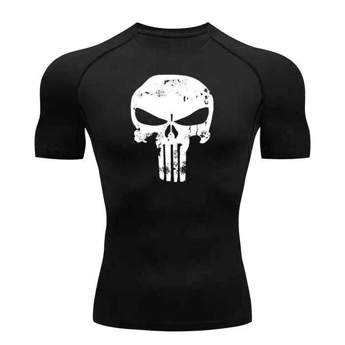 Chemises de Compression à imprimé tête de mort pour hommes, t-shirts de course, d'entraînement, de s