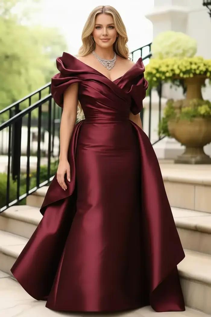 Robe de soirée en Satin pour femmes, épaules dénudées, manches bouffantes, grande taille, couleur un