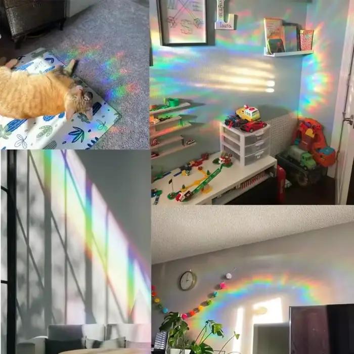 Autocollants de fenêtre Suncatcher arc-en-ciel, PVC, chat, papillon, prisme, verre, autocollant mura