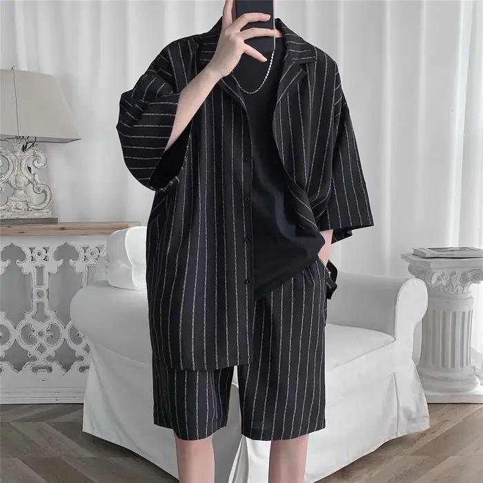 Veste et short de survêtement de Style coréen pour hommes, ensemble 2 pièces, costume de sport à ray