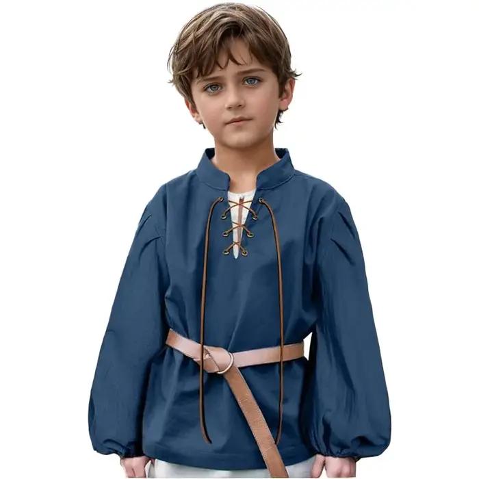 Chemise de Pirate médiévale pour garçons, Costume de la Renaissance à lacets pour Halloween, Jacobit