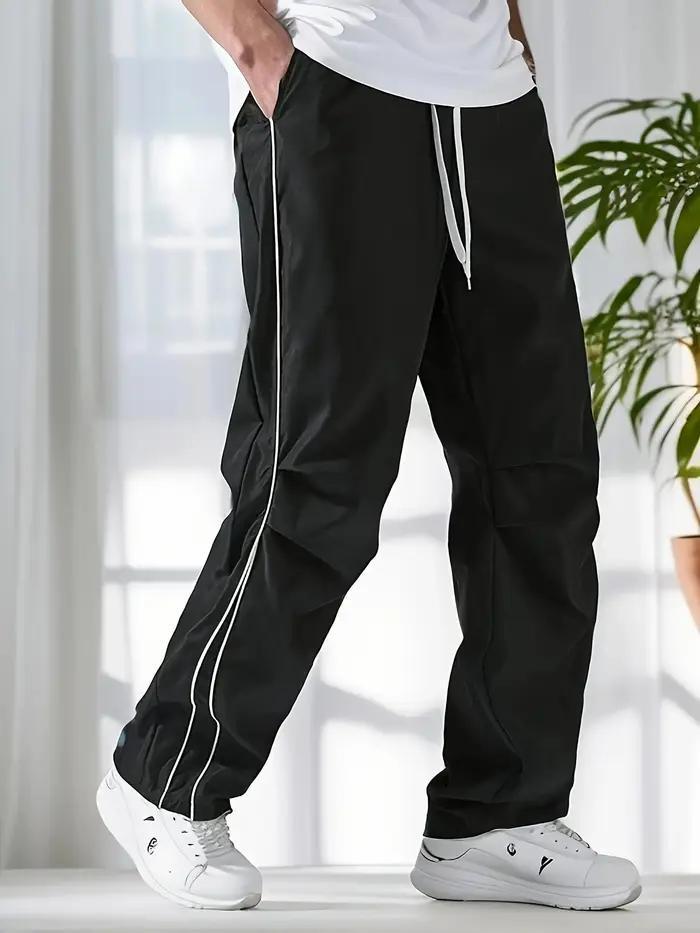 Pantalon droit de sport uni régulier pour hommes avec cordons et ceinture élastique, conception de s