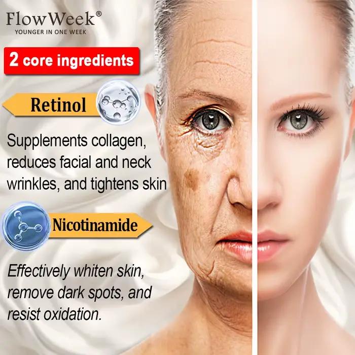 Flow-du-- Crème pour le visage raffermissante au rétinol, Essence anti-âge, Élimine les tâches brune