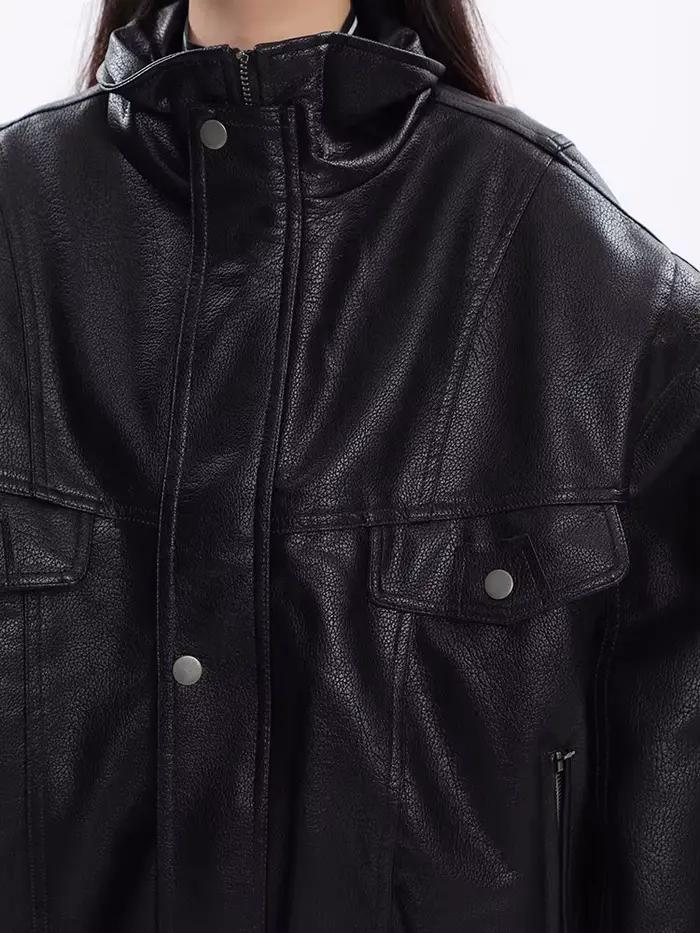 Nerazzurri – veste en cuir Pu noir pour femme, vêtement surdimensionné, coupe-vent, épais, fermeture