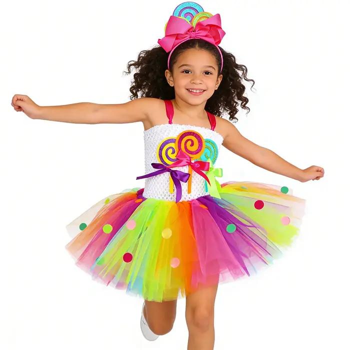 Costume de sucette arc-en-ciel pour filles, robe de princesse Tutu de fête d'anniversaire, robe de b