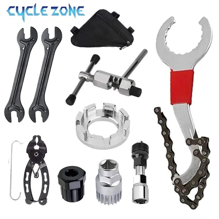 Ensemble d'outils de réparation de vélo comprenant dissolvant de volant d'inertie, disjoncteur de chaîne, extracteur de manivelle, clé à rayons pour vélo de route et VTT occasions spéciales