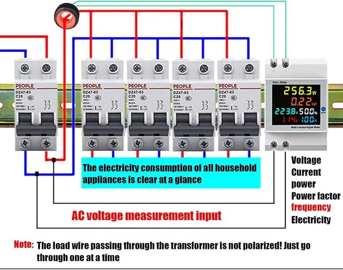 Compteur d'énergie monophasé sur Rail Din, moniteur d'utilisation d'électricité AC 40-300V 100A, vol