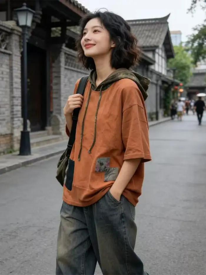 Amax LuluE 2026 – Nouveaux hauts amples à capuche style vintage coréen pour femmes – Vêtements décon